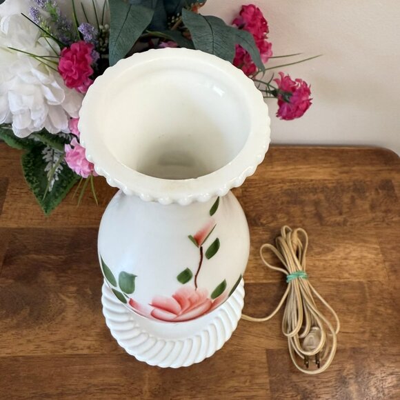 Hand Painted‎ Milk Glass Lamp Pink Rose Design Dim and Bright Switch Vintage - Picture 5 of 5